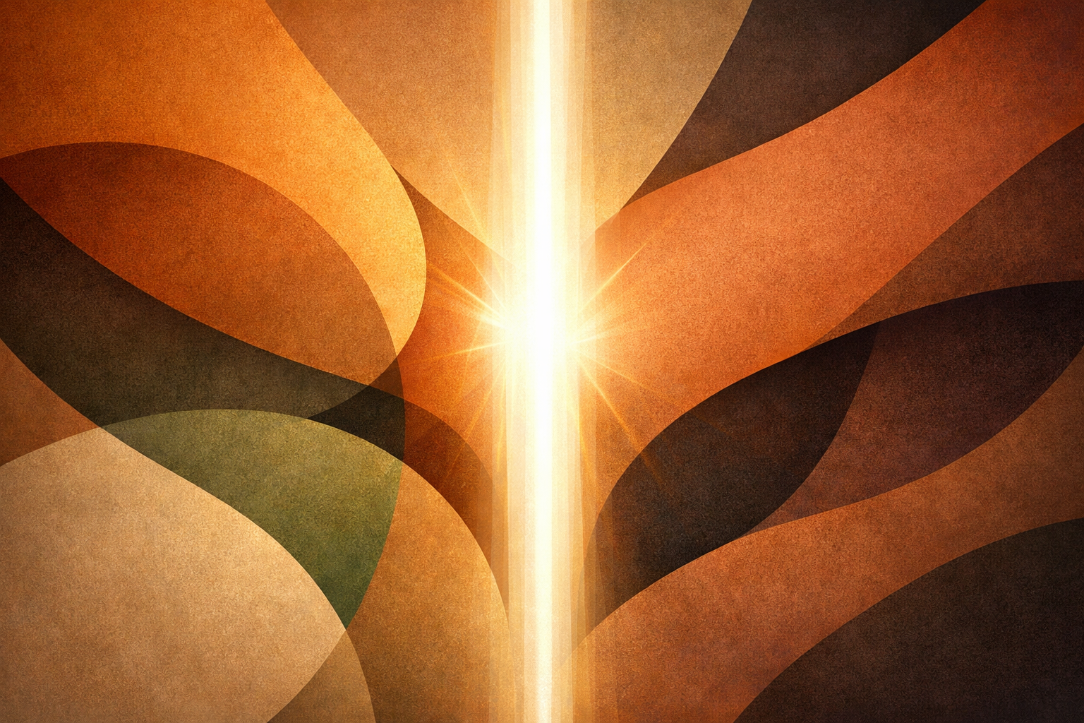 Bright vertical light burst with overlapping warm-toned curved shapes